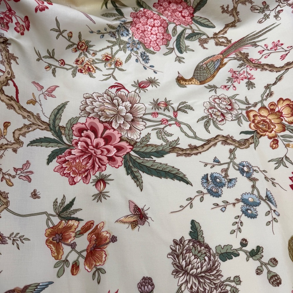 Greeff Shantung Blossoms Fabric Schumacher Chinoiserie Bird Floral 31 Yds x 56in